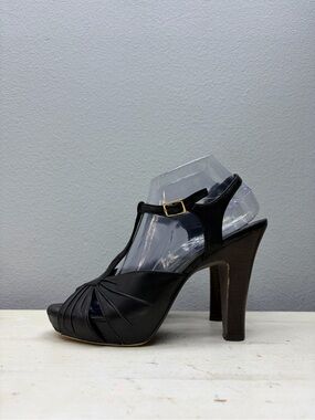 ASH Black Leather Open Toe Heels Size 39